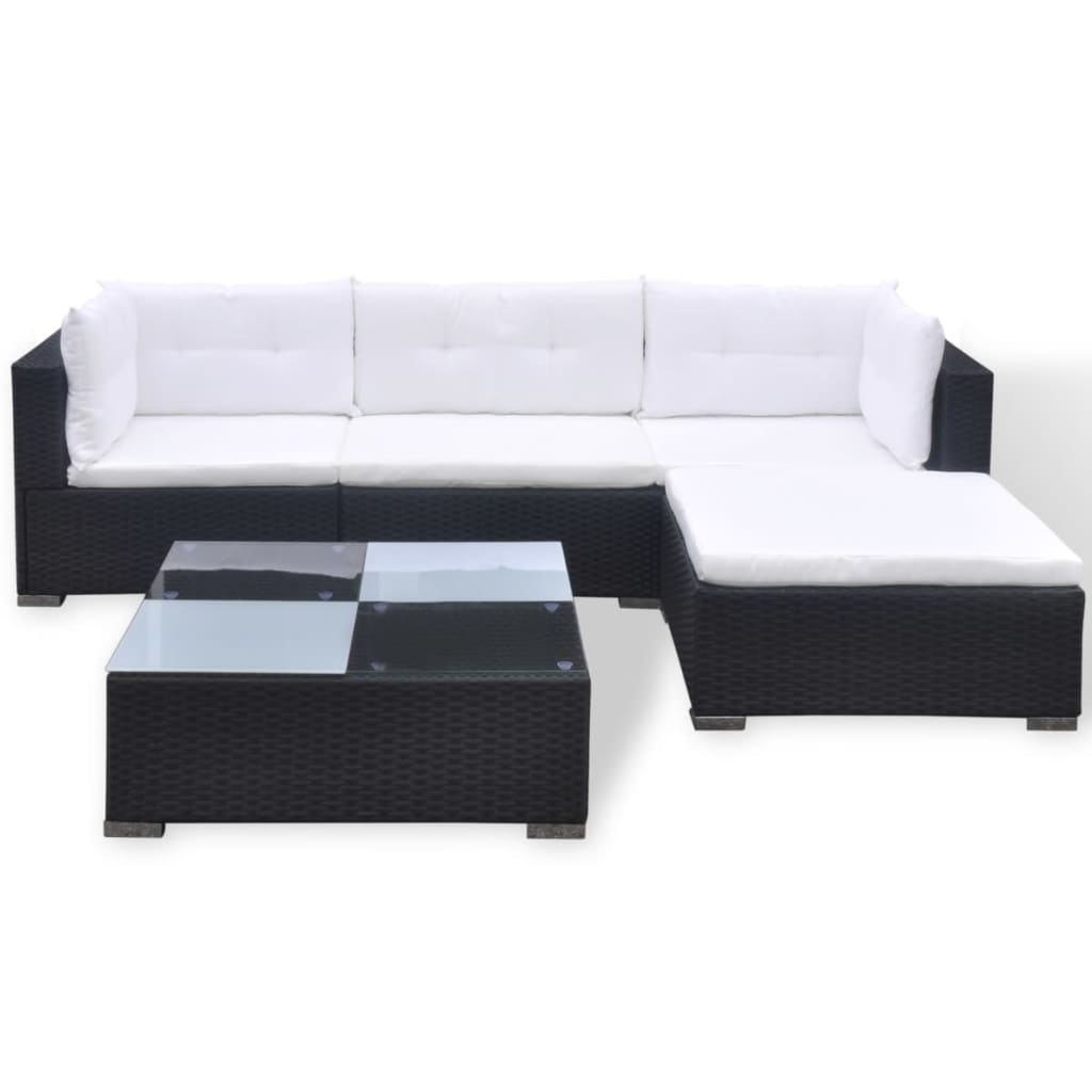 Outdoor Patio 5 Piece Poly Rattan Garden Furniture Lounge Set Corner Sofa With Cushions - Bargainia.com - 8718475503453 - 42740