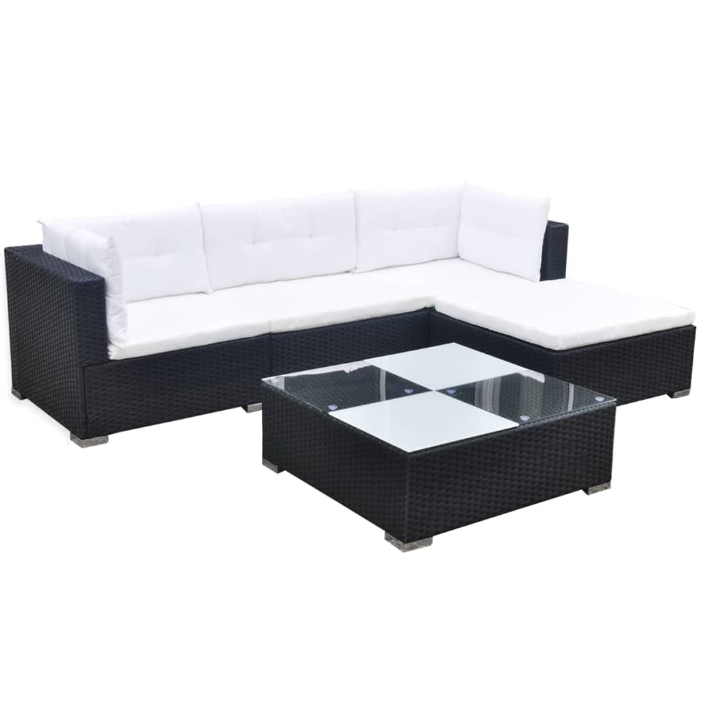 Outdoor Patio 5 Piece Poly Rattan Garden Furniture Lounge Set Corner Sofa With Cushions - Bargainia.com - 8718475503453 - 42740