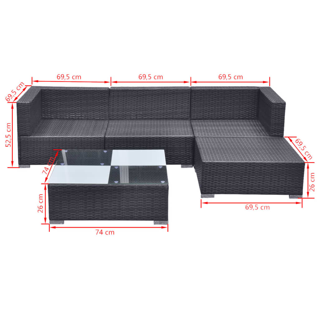 Outdoor Patio 5 Piece Poly Rattan Garden Furniture Lounge Set Corner Sofa With Cushions - Bargainia.com - 8718475503453 - 42740