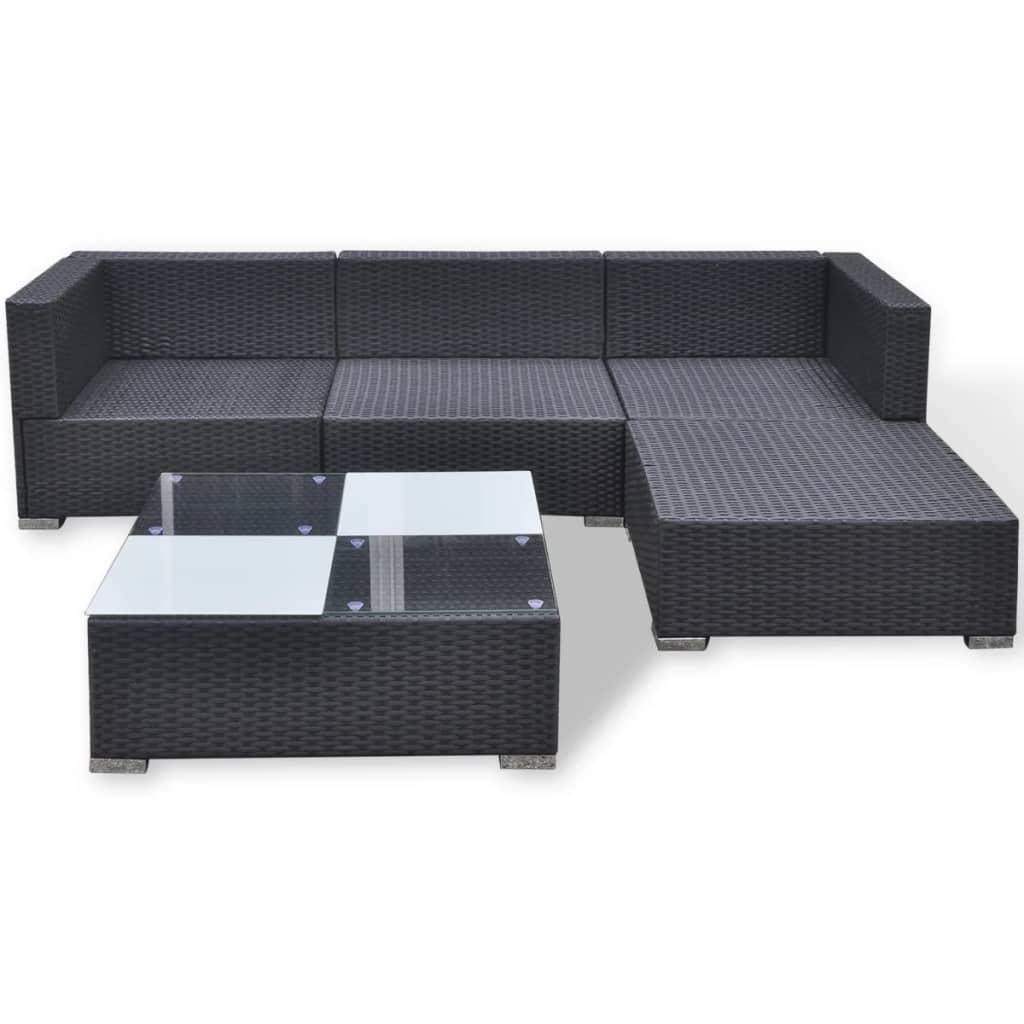 Outdoor Patio 5 Piece Poly Rattan Garden Furniture Lounge Set Corner Sofa With Cushions - Bargainia.com - 8718475503453 - 42740