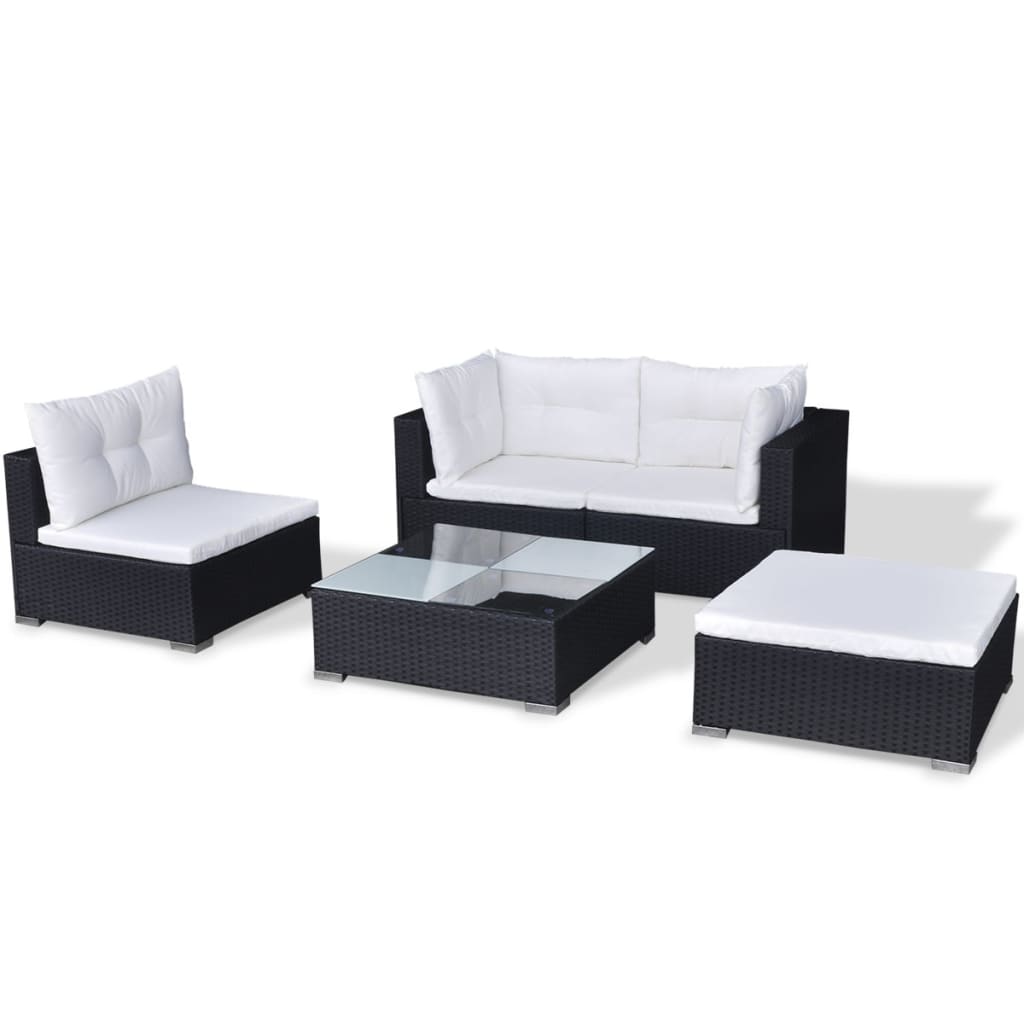 Outdoor Patio 5 Piece Poly Rattan Garden Furniture Lounge Set Corner Sofa With Cushions - Bargainia.com - 8718475503453 - 42740