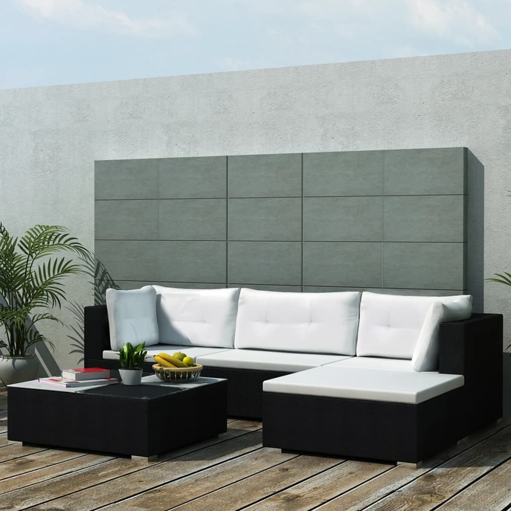 Outdoor Patio 5 Piece Poly Rattan Garden Furniture Lounge Set Corner Sofa With Cushions - Bargainia.com - 8718475503453 - 42740