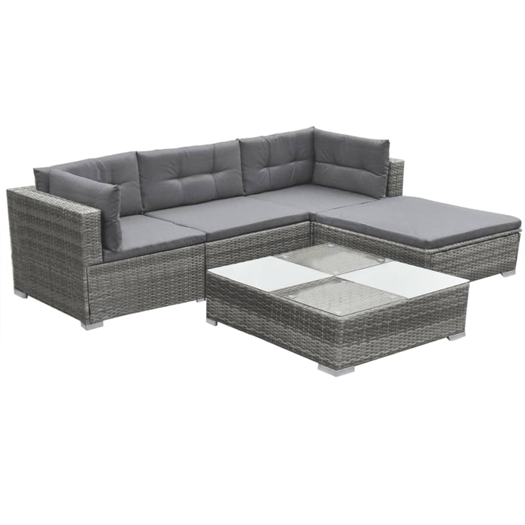 Outdoor Patio 5 Piece Poly Rattan Garden Furniture Lounge Set Corner Sofa With Cushions - Bargainia.com - 8718475503460 - 42741