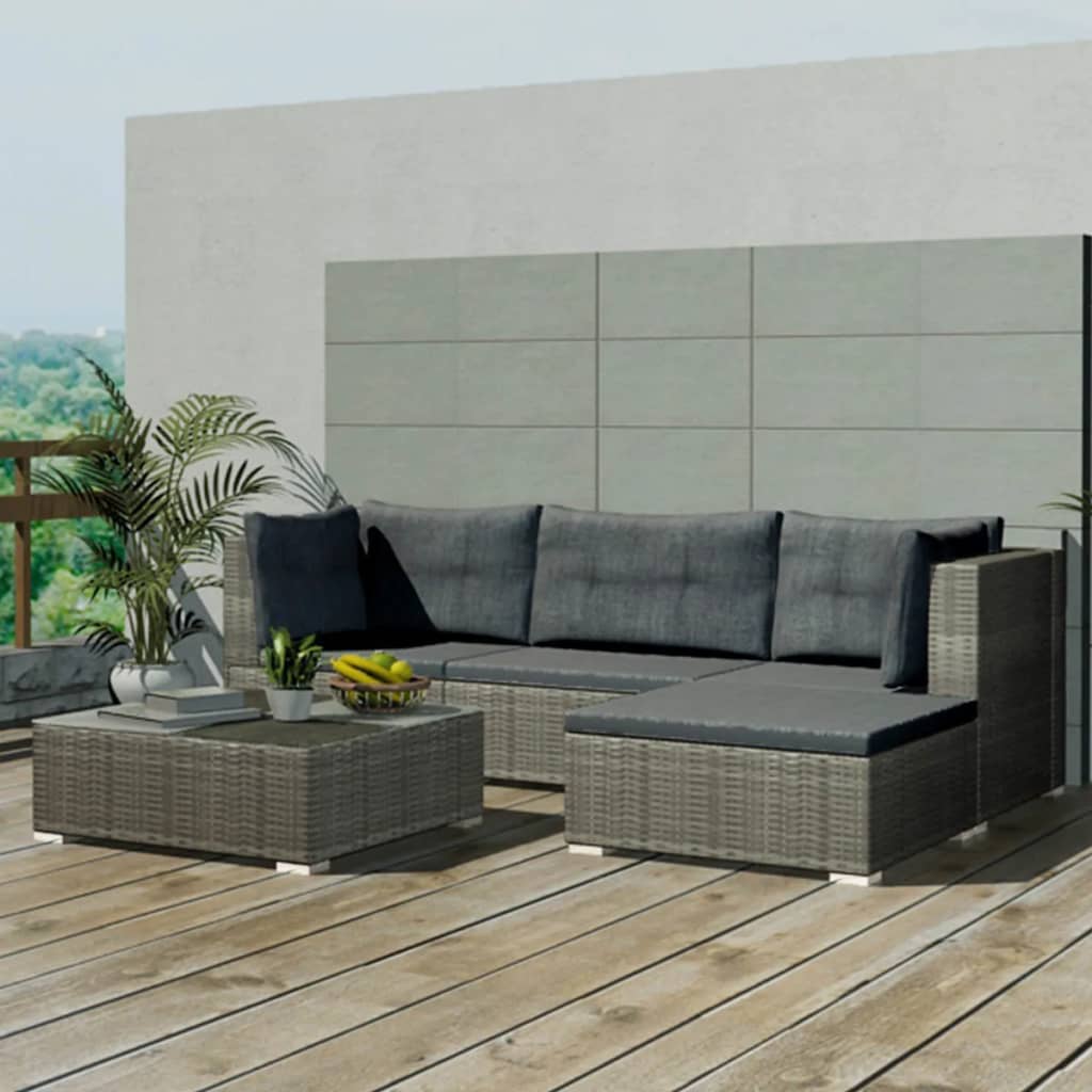 Outdoor Patio 5 Piece Poly Rattan Garden Furniture Lounge Set Corner Sofa With Cushions - Bargainia.com - 8718475503460 - 42741