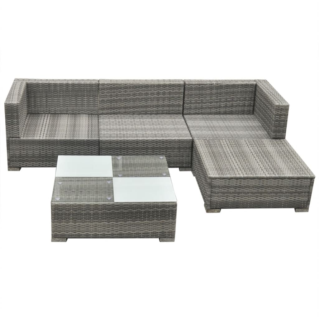 Outdoor Patio 5 Piece Poly Rattan Garden Furniture Lounge Set Corner Sofa With Cushions - Bargainia.com - 8718475503460 - 42741