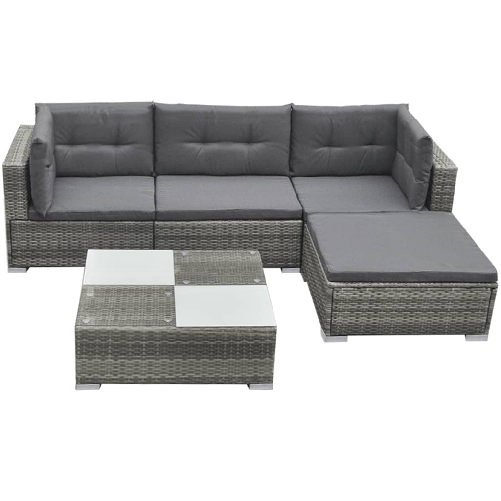Outdoor Patio 5 Piece Poly Rattan Garden Furniture Lounge Set Corner Sofa With Cushions - Bargainia.com - 8718475503460 - 42741