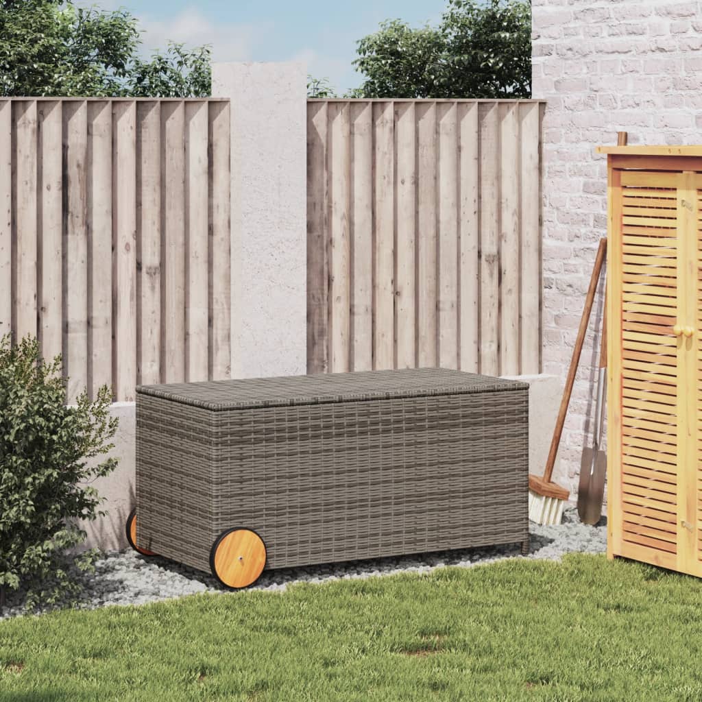 Outdoor Patio Poly Rattan 190L Garden Storage Box With Wheels Cushion Boxes - Bargainia.com - 8721012243682 - 365326