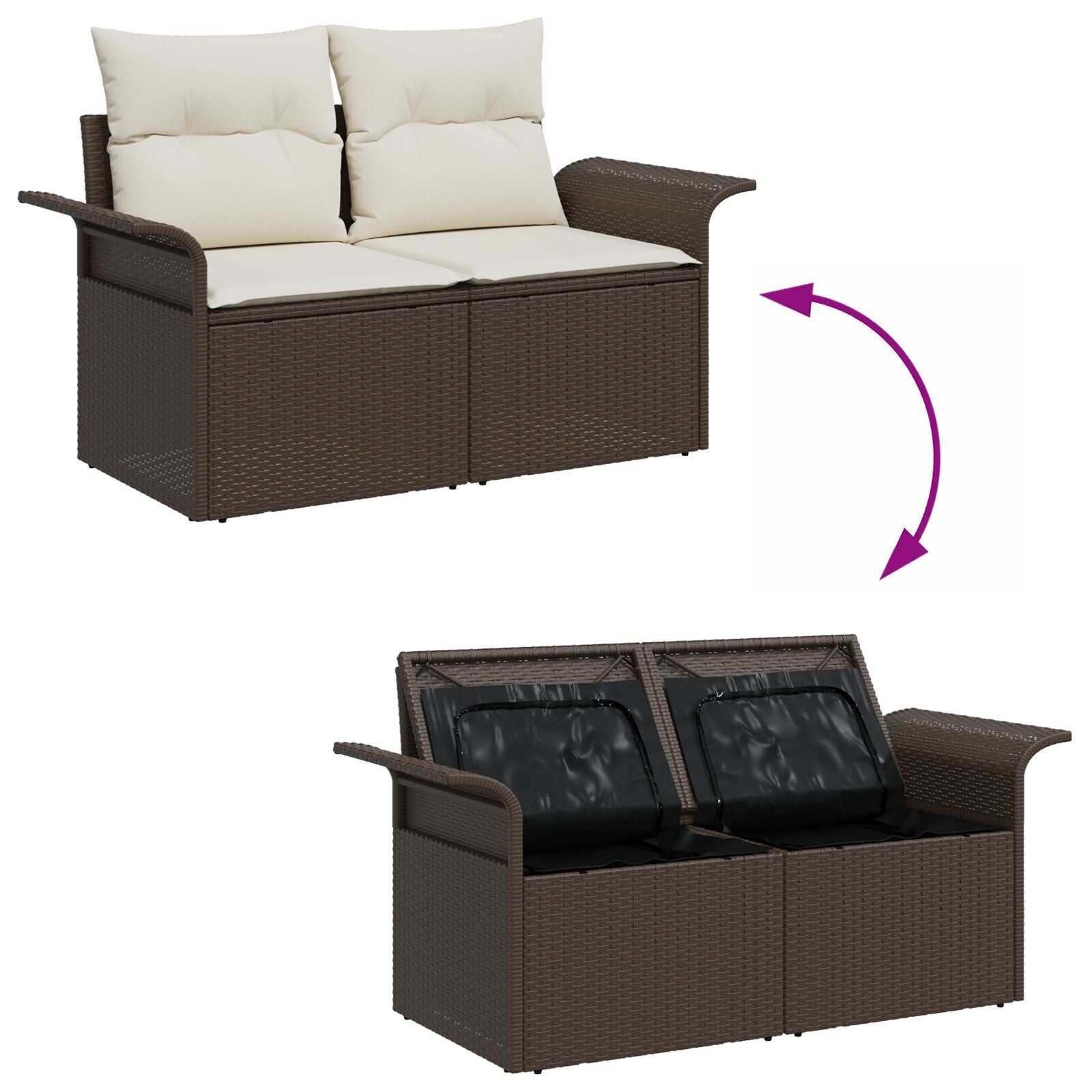 Outdoor Patio Poly Rattan 2 - Seater Garden Sofa With Storage & Cushions Chair - Bargainia.com - 
