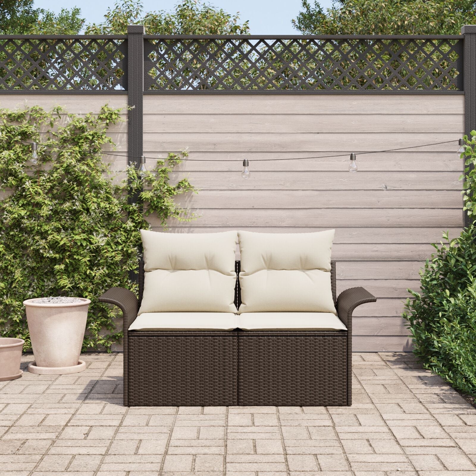 Outdoor Patio Poly Rattan 2 - Seater Garden Sofa With Storage & Cushions Chair - Bargainia.com - 