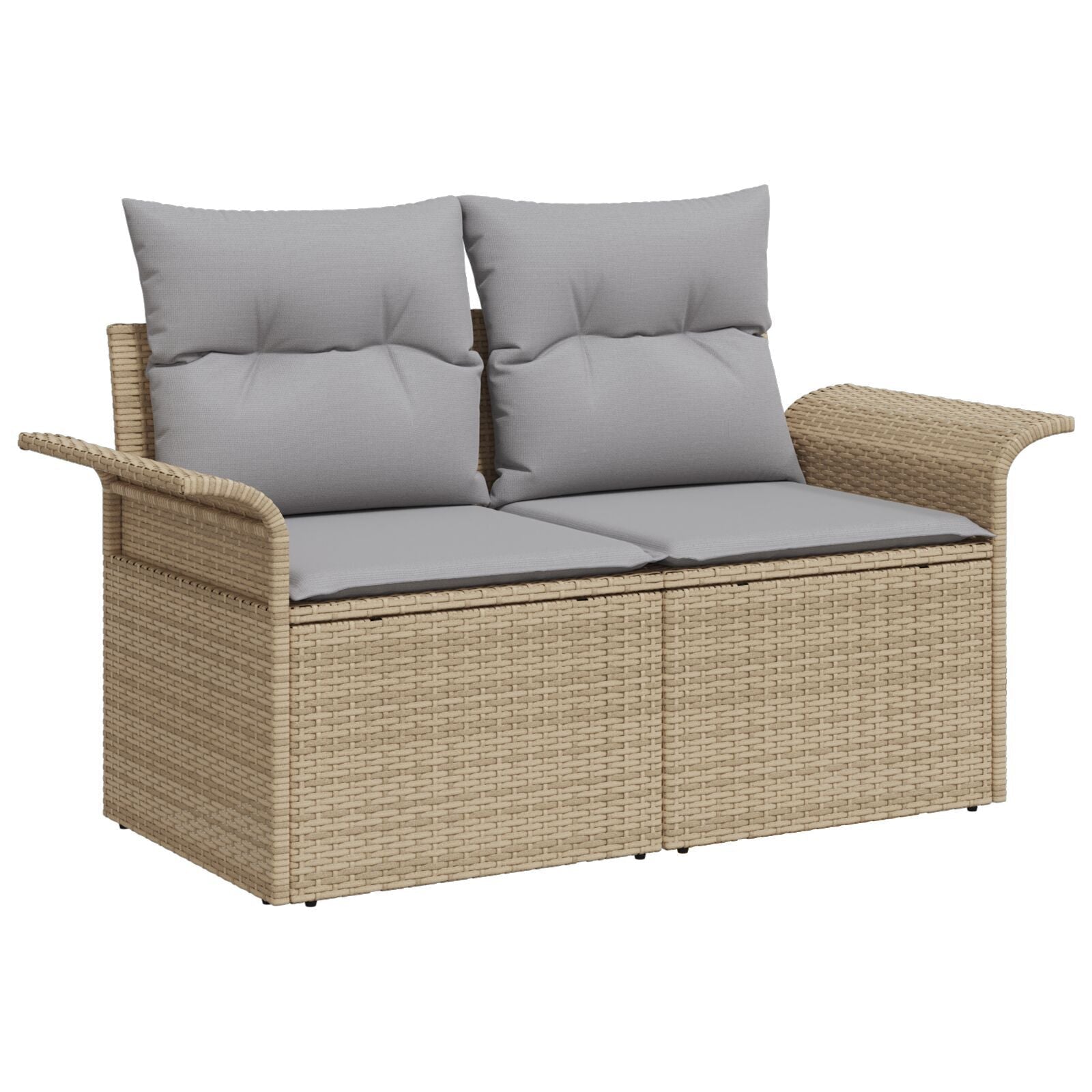 Outdoor Patio Poly Rattan 2 - Seater Garden Sofa With Storage & Cushions Chair - Bargainia.com - 