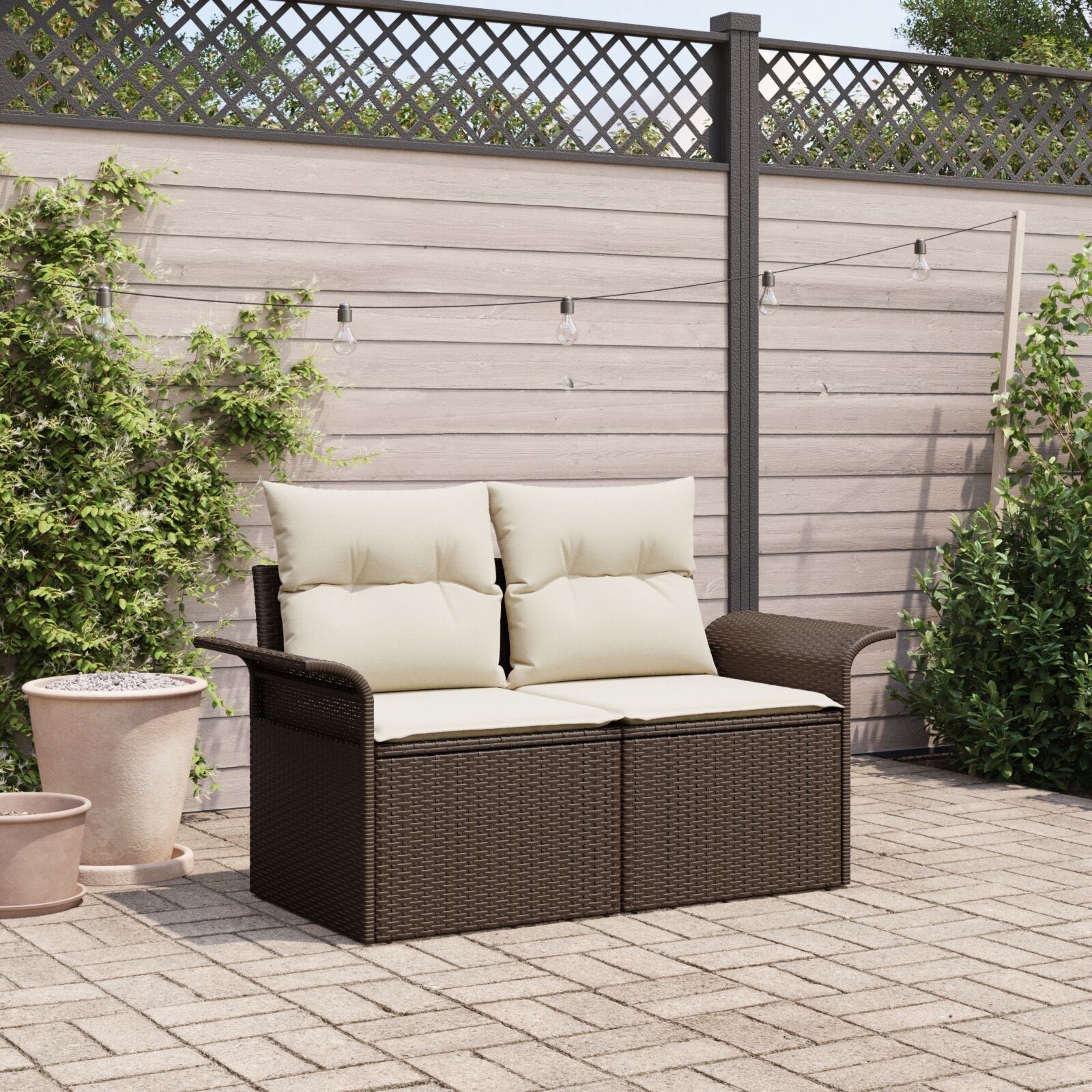Outdoor Patio Poly Rattan 2 - Seater Garden Sofa With Storage & Cushions Chair - Bargainia.com - 