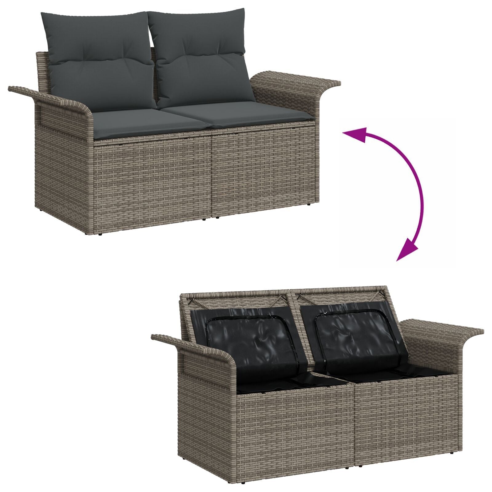 Outdoor Patio Poly Rattan 2 - Seater Garden Sofa With Storage & Cushions Chair - Bargainia.com - 