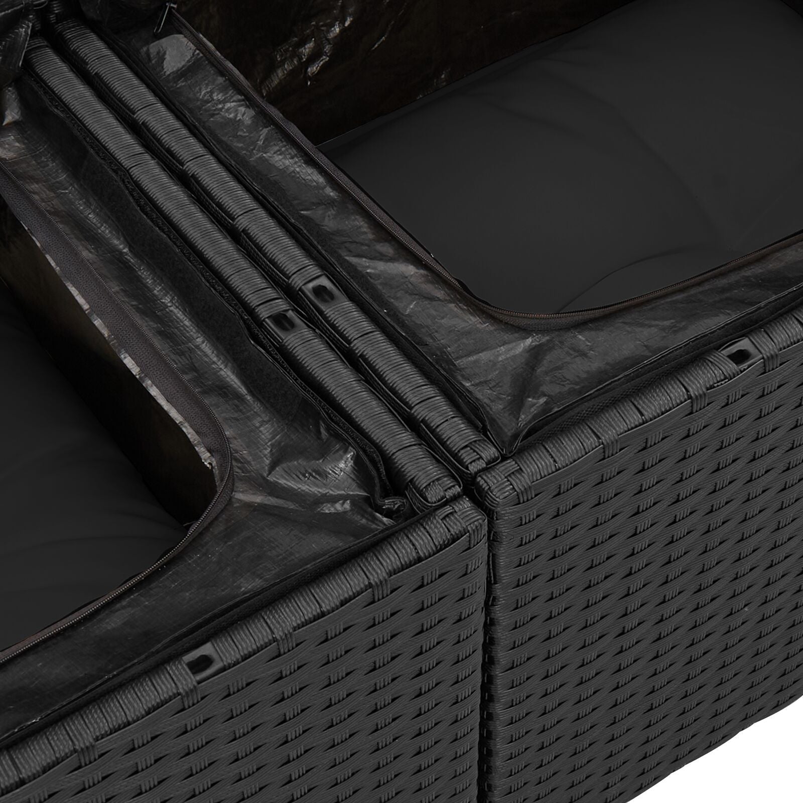 Outdoor Patio Poly Rattan 2 - Seater Garden Sofa With Storage & Cushions Chair - Bargainia.com - 