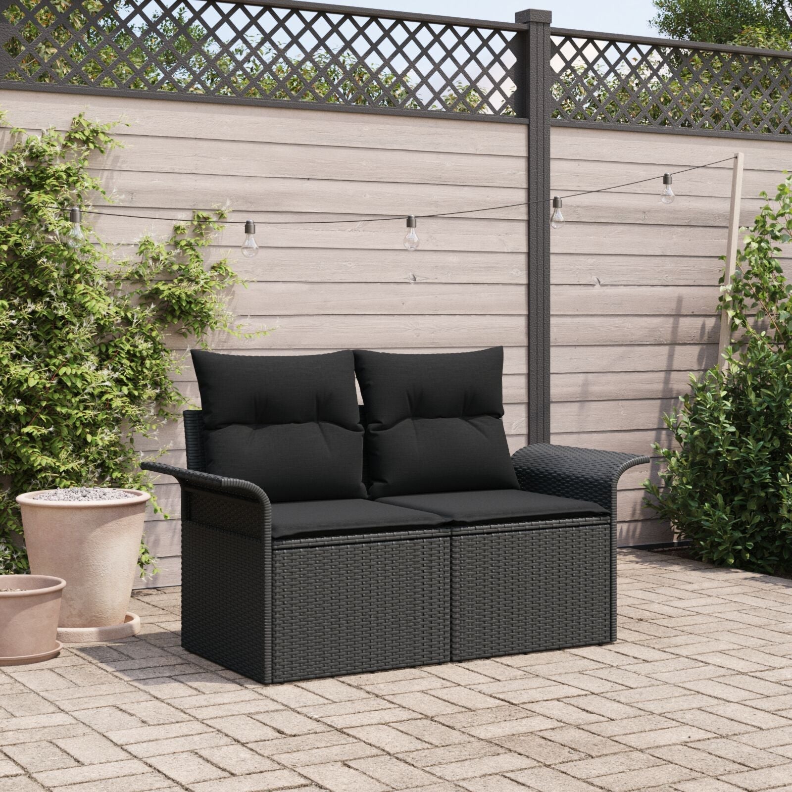 Outdoor Patio Poly Rattan 2 - Seater Garden Sofa With Storage & Cushions Chair - Bargainia.com - 