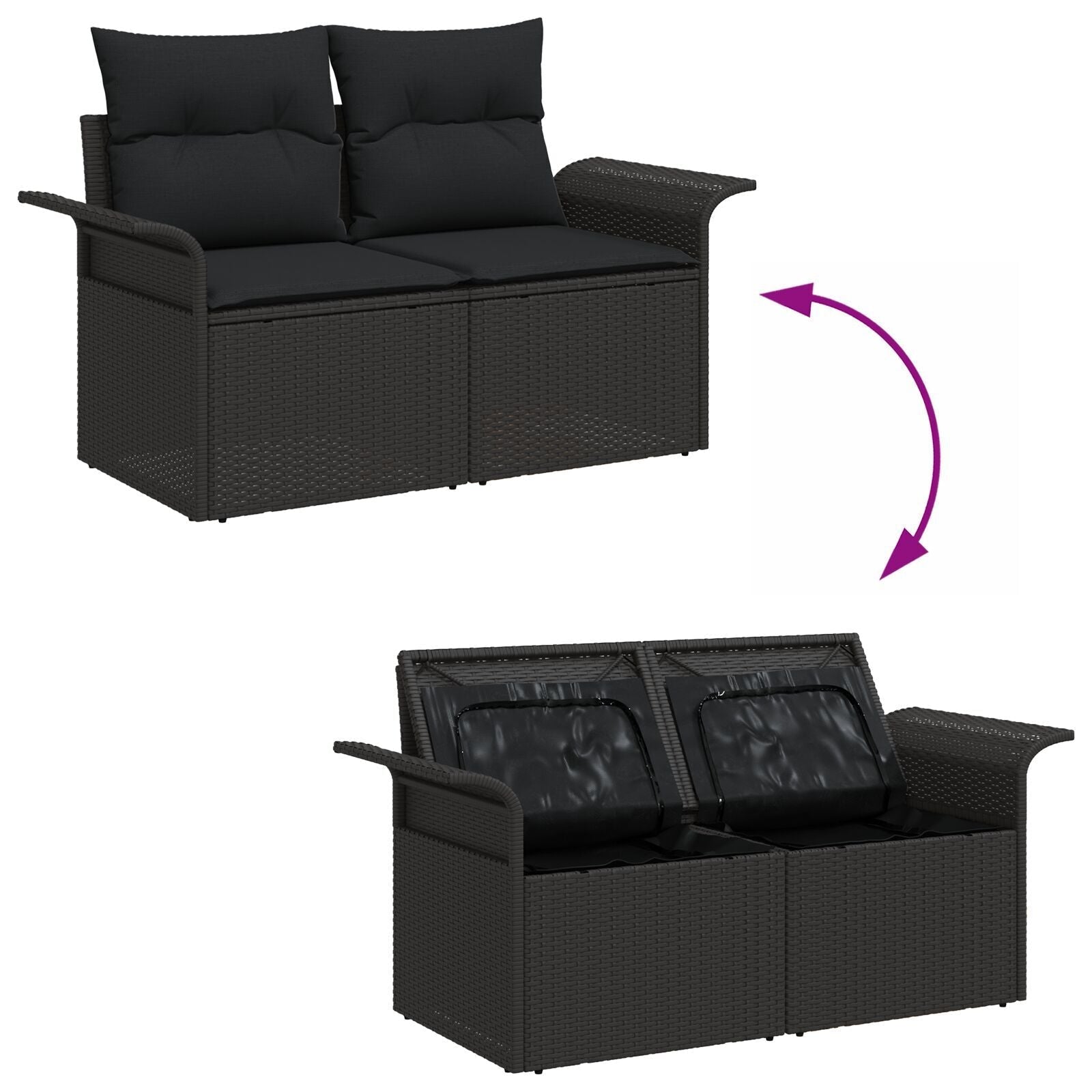 Outdoor Patio Poly Rattan 2 - Seater Garden Sofa With Storage & Cushions Chair - Bargainia.com - 