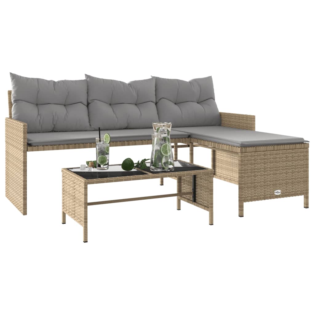 Outdoor Patio Poly Rattan Garden L - Shaped Corner Sofa Set With Cushions Table - Bargainia.com - 