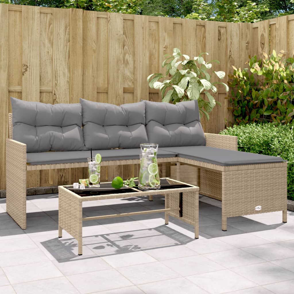 Outdoor Patio Poly Rattan Garden L - Shaped Corner Sofa Set With Cushions Table - Bargainia.com - 