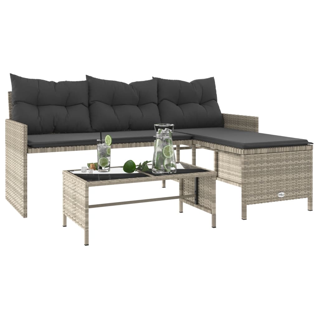 Outdoor Patio Poly Rattan Garden L - Shaped Corner Sofa Set With Cushions Table - Bargainia.com - 