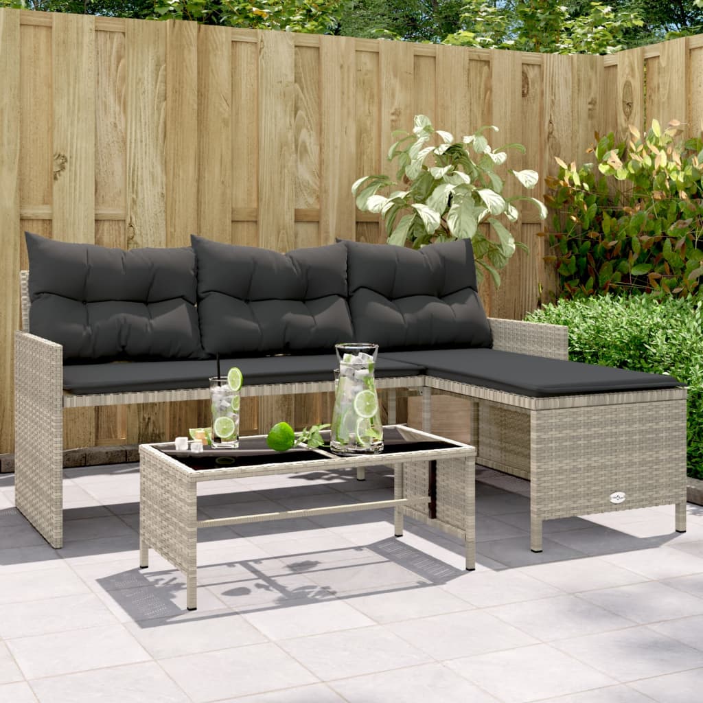 Outdoor Patio Poly Rattan Garden L - Shaped Corner Sofa Set With Cushions Table - Bargainia.com - 8721012309456 - 365577