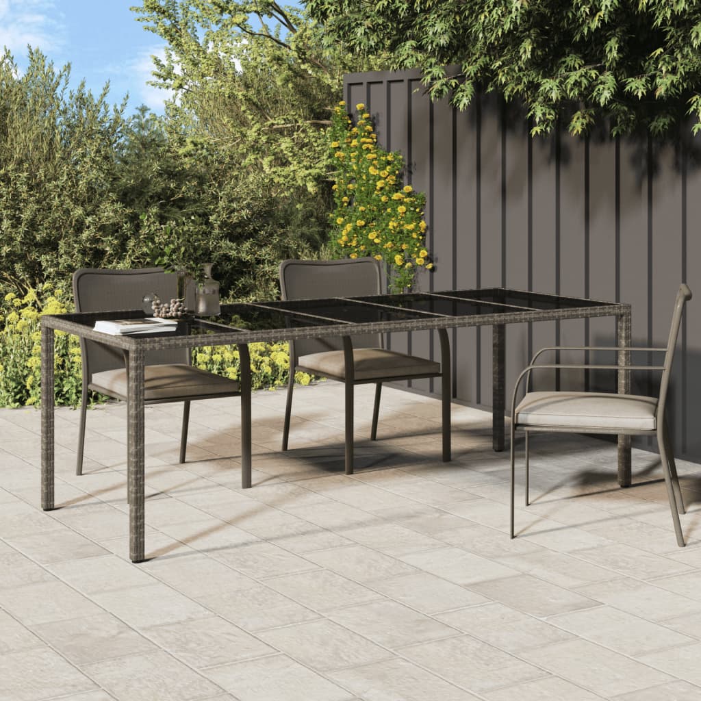 Outdoor Patio Poly Rattan Large 6 Person Garden Dining Table With Glass Top - Bargainia.com - 