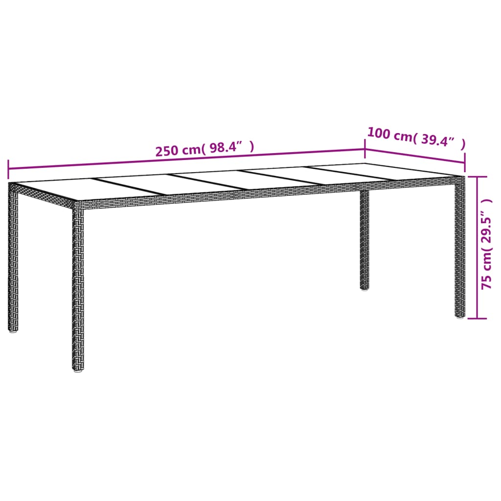 Outdoor Patio Poly Rattan Large 6 Person Garden Dining Table With Glass Top - Bargainia.com - 