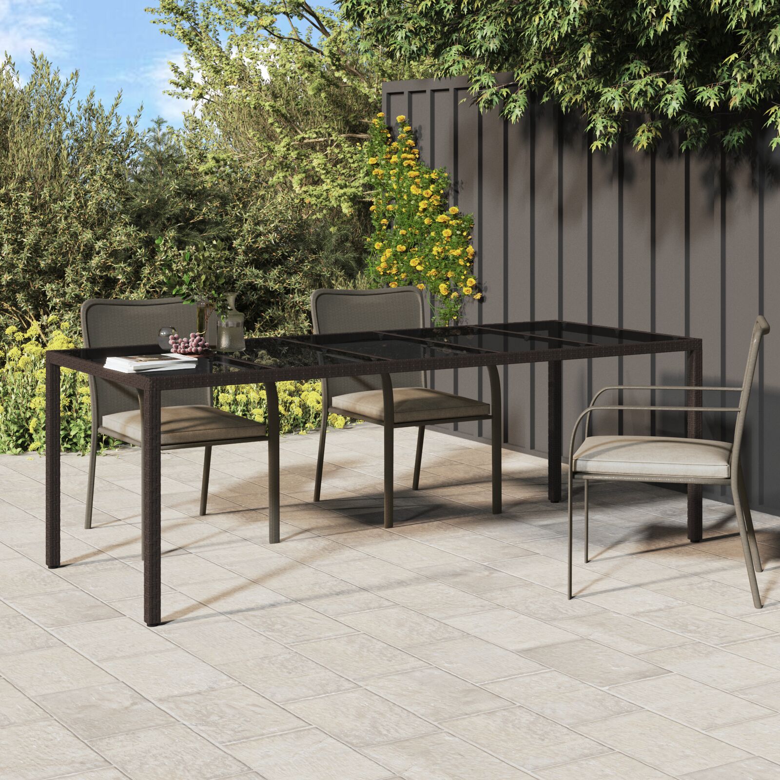 Outdoor Patio Poly Rattan Large 6 Person Garden Dining Table With Glass Top - Bargainia.com - 8720845727598 - 362553