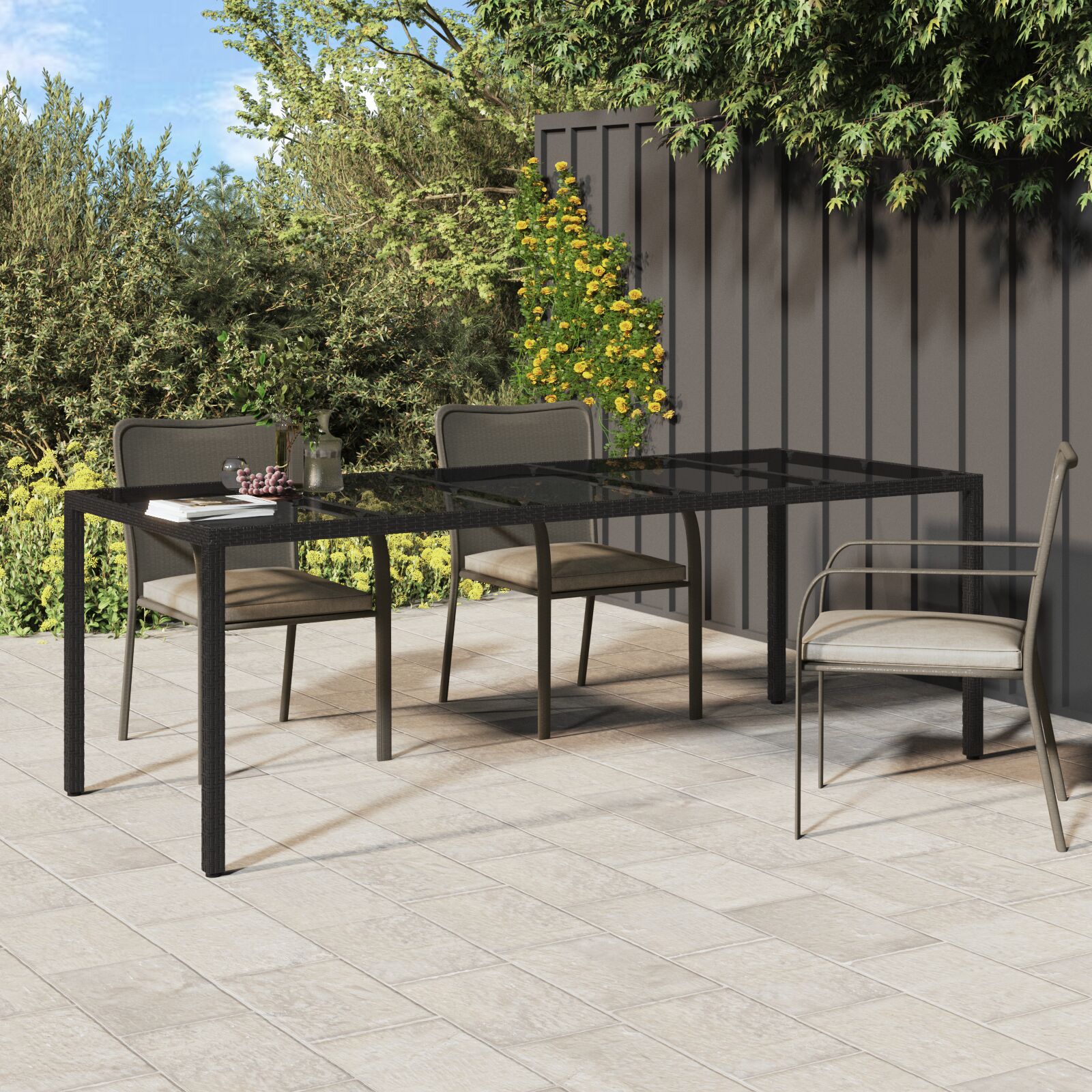 Outdoor Patio Poly Rattan Large 6 Person Garden Dining Table With Glass Top - Bargainia.com - 8720845727604 - 362554