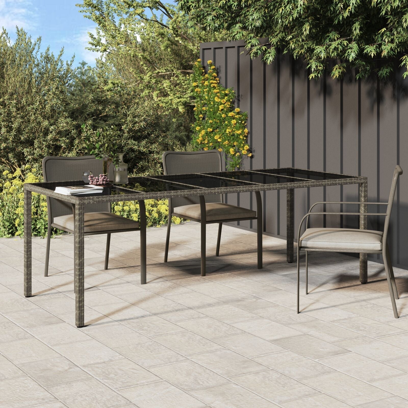 Outdoor Patio Poly Rattan Large 6 Person Garden Dining Table With Glass Top - Bargainia.com - 8720845727611 - 362555