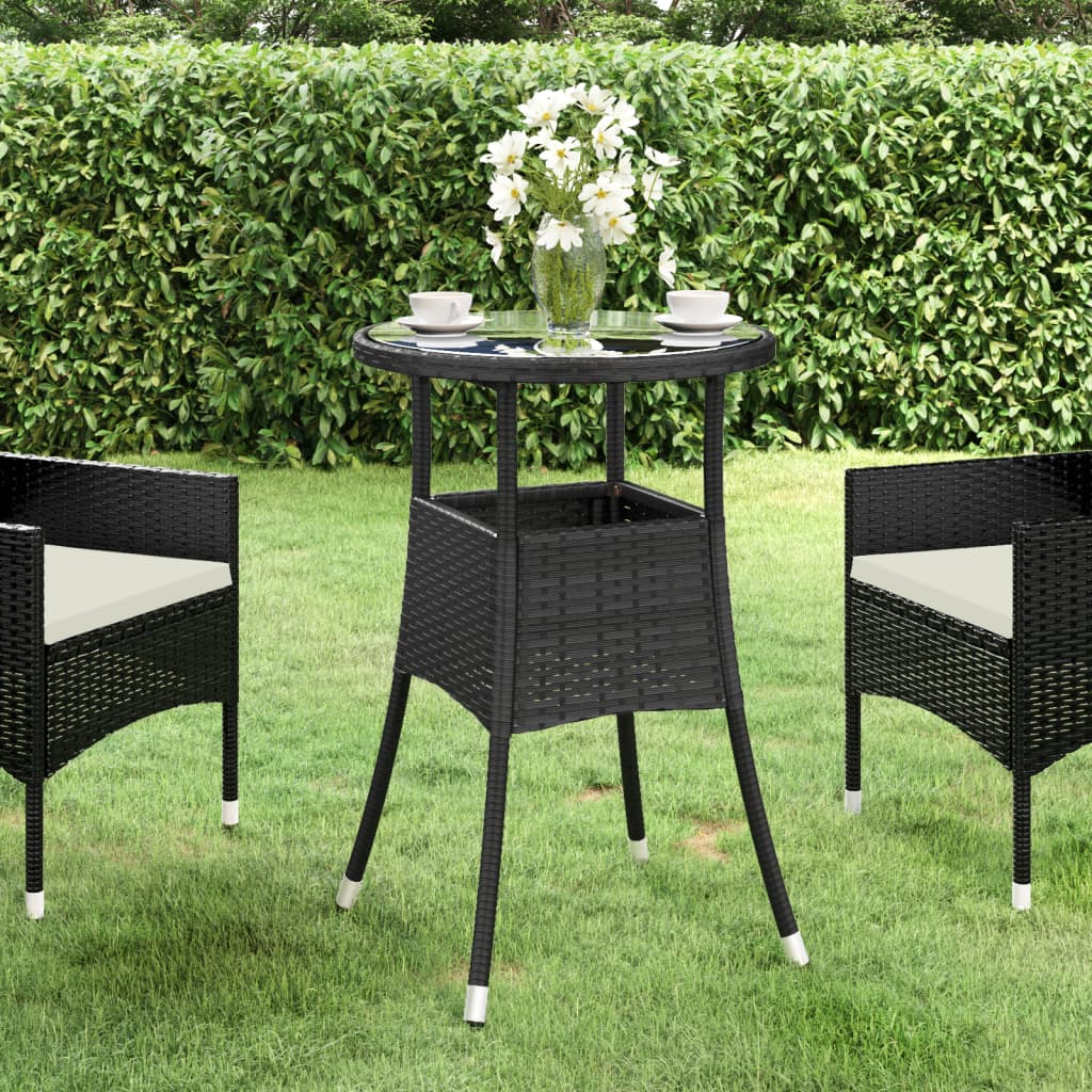 Outdoor Patio Poly Rattan Round Garden Bistro Table With Glass Top Outside Tables - Bargainia.com - 8720286089750 - 310598