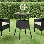 Outdoor Patio Poly Rattan Round Garden Bistro Table With Glass Top Outside Tables - Bargainia.com - 