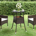 Outdoor Patio Poly Rattan Round Garden Bistro Table With Glass Top Outside Tables - Bargainia.com - 