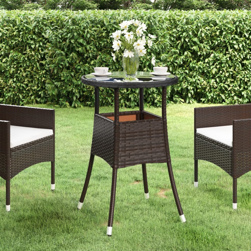 Outdoor Patio Poly Rattan Round Garden Bistro Table With Glass Top Outside Tables - Bargainia.com - 