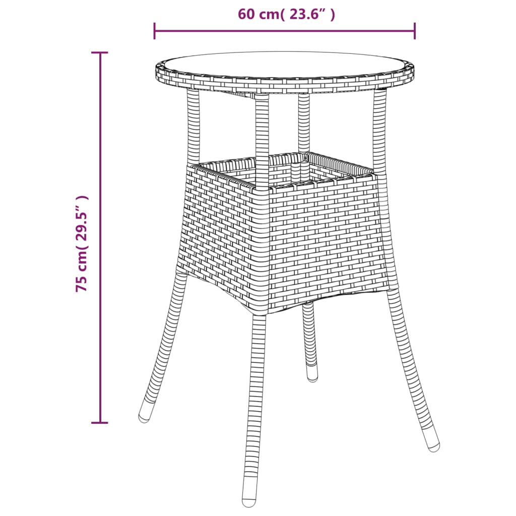 Outdoor Patio Poly Rattan Round Garden Bistro Table With Glass Top Outside Tables - Bargainia.com - 8720286089767 - 310599