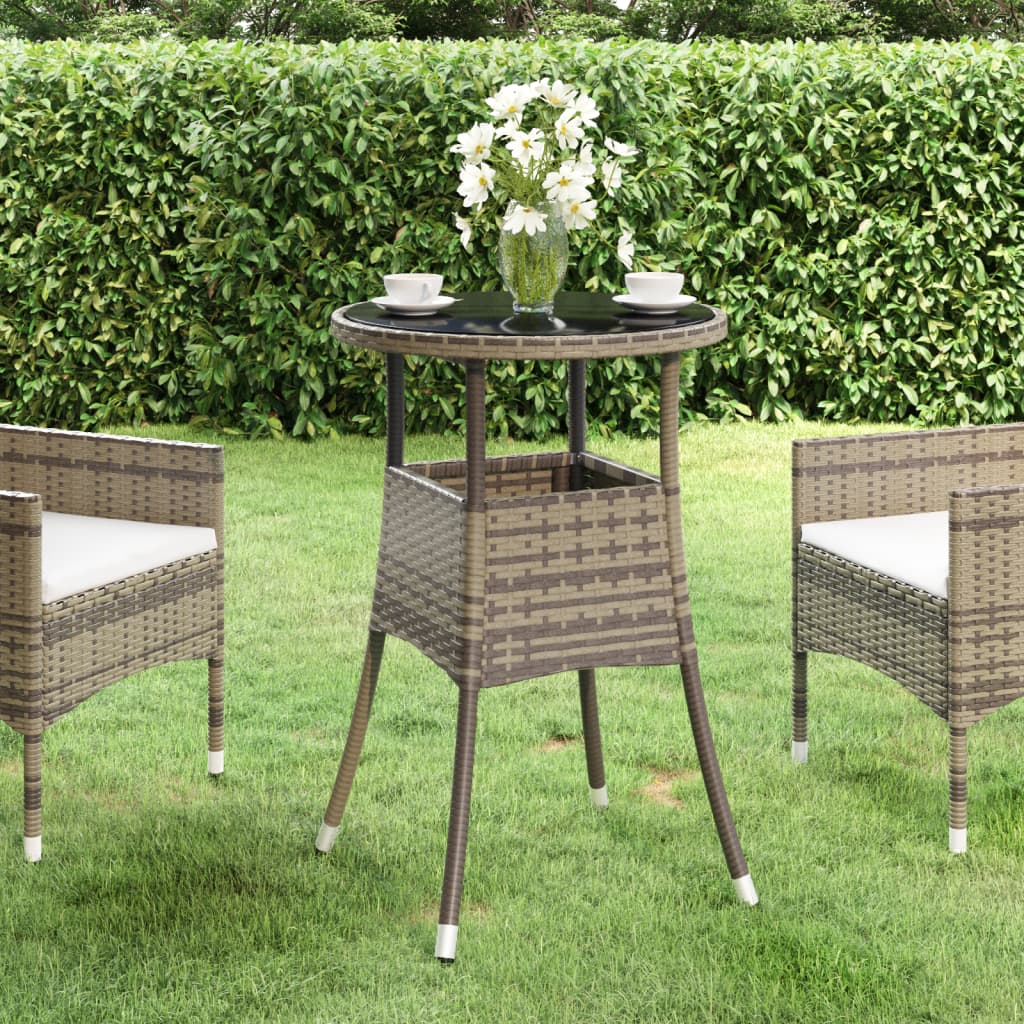 Outdoor Patio Poly Rattan Round Garden Bistro Table With Glass Top Outside Tables - Bargainia.com - 