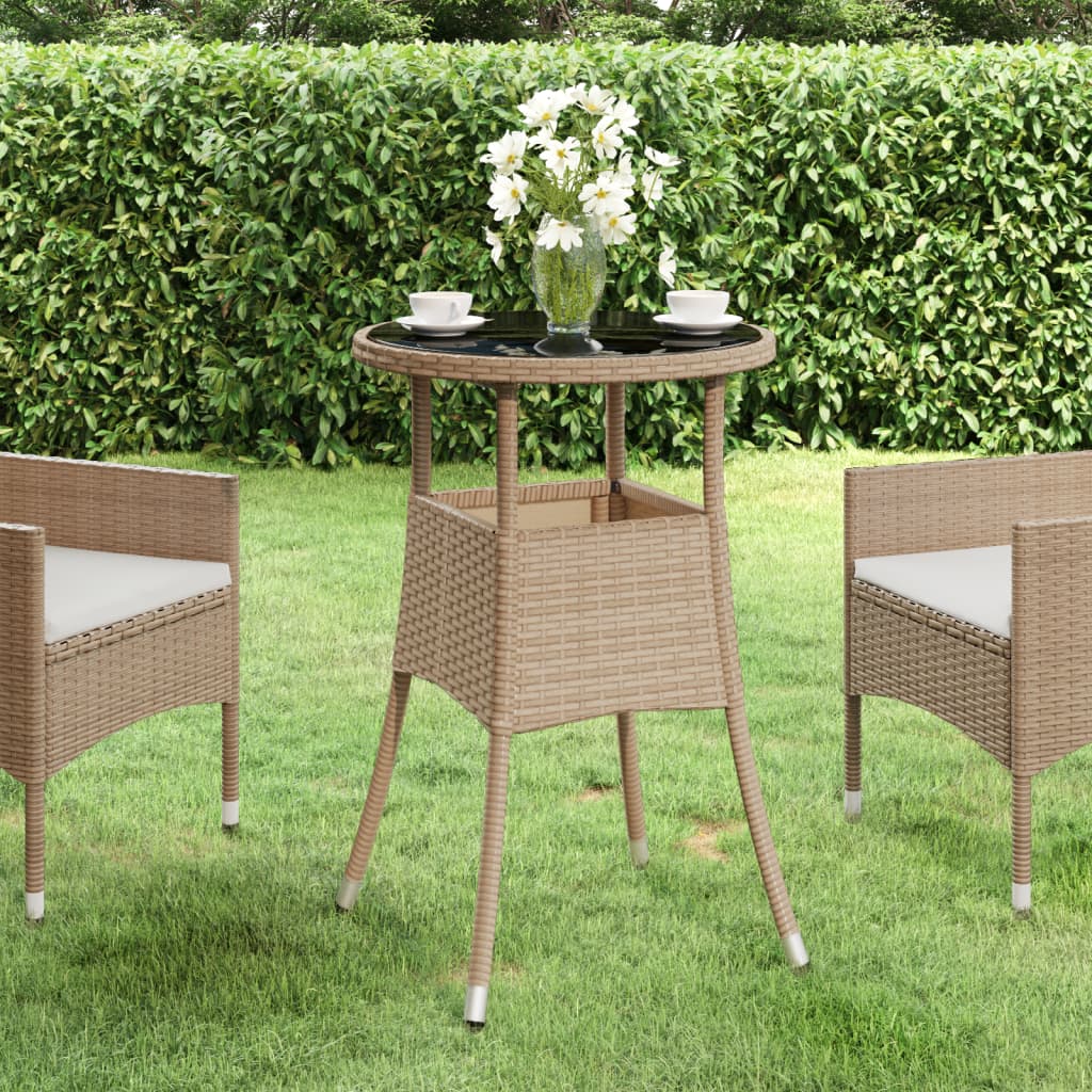 Outdoor Patio Poly Rattan Round Garden Bistro Table With Glass Top Outside Tables - Bargainia.com - 