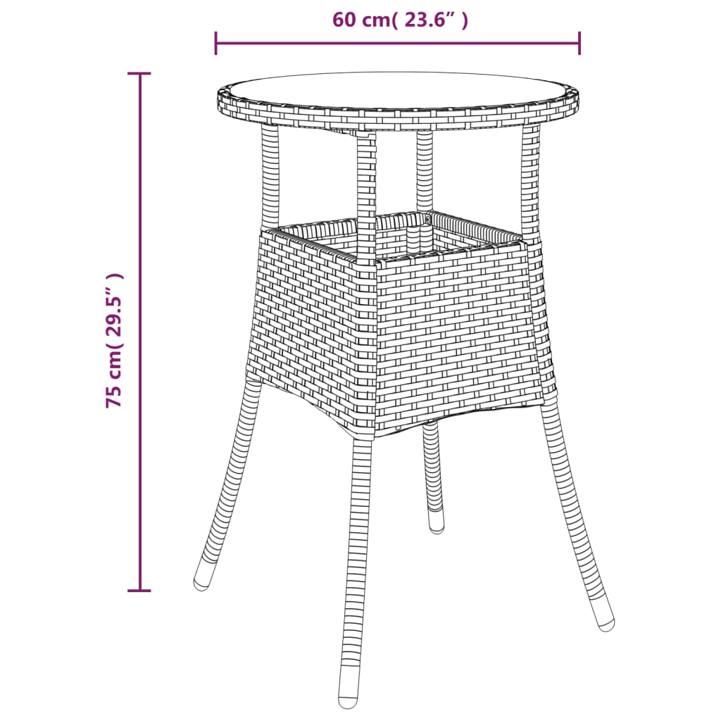 Outdoor Patio Poly Rattan Round Garden Bistro Table With Glass Top Outside Tables - Bargainia.com - 8720286089781 - 310601
