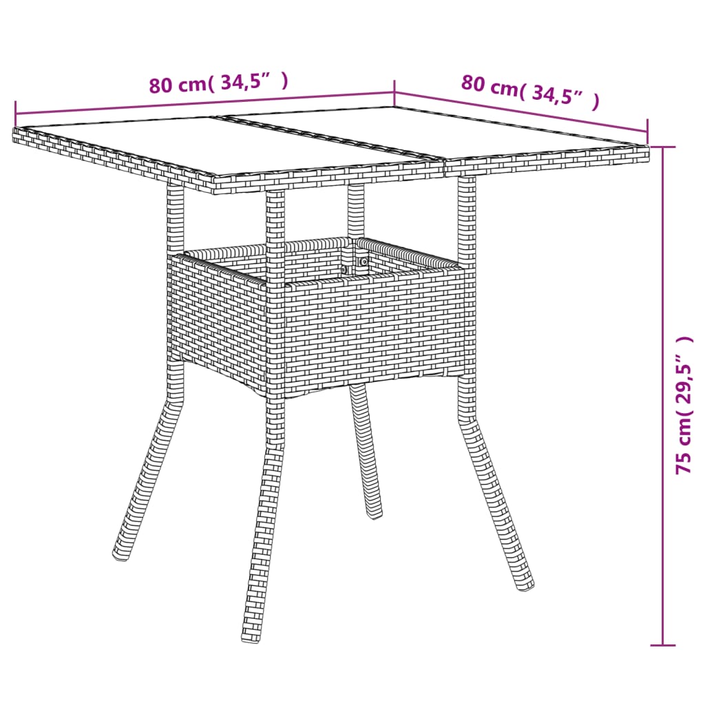 Outdoor Patio Poly Rattan Square 4 Person Garden Dining Table With Glass Top - Bargainia.com - 