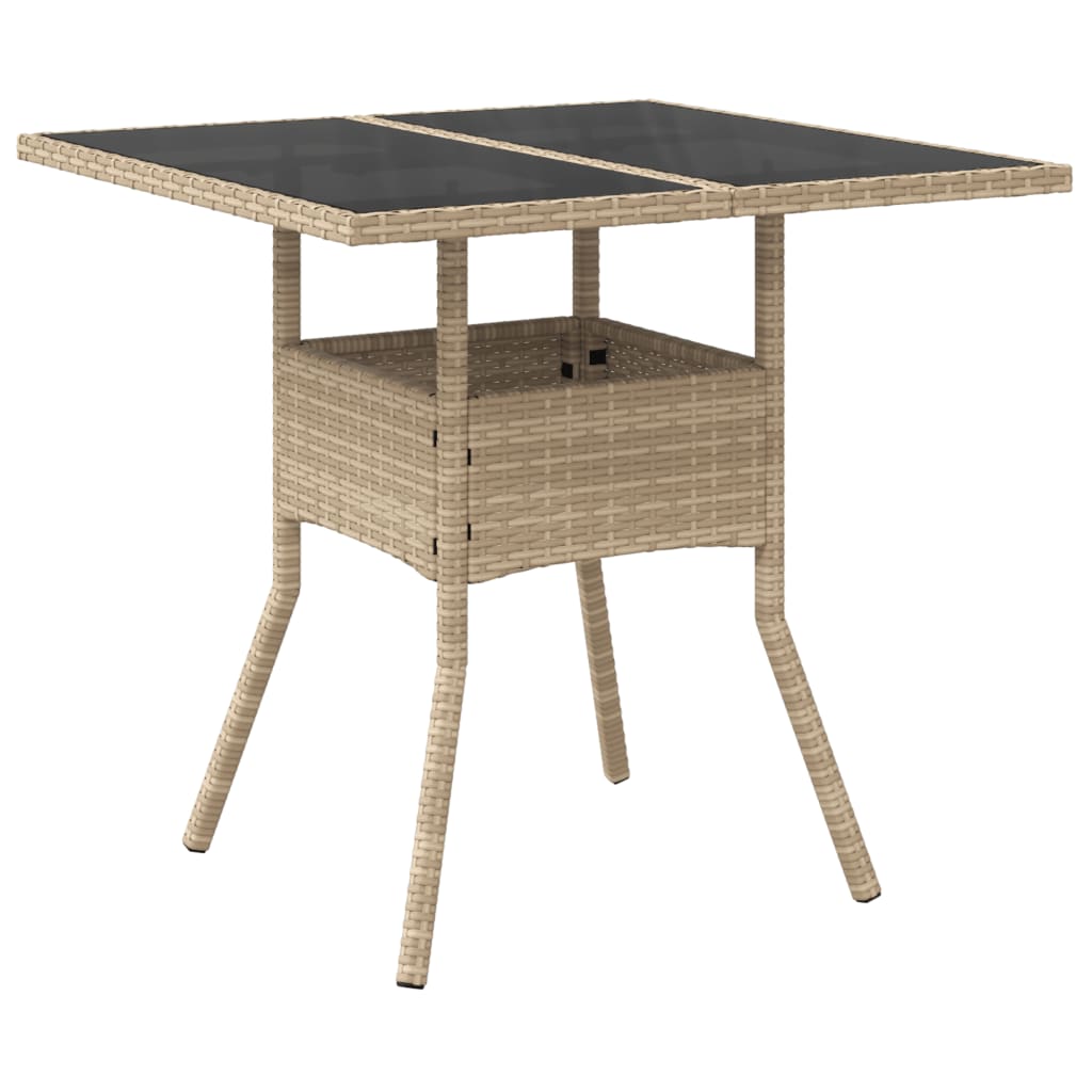 Outdoor Patio Poly Rattan Square 4 Person Garden Dining Table With Glass Top - Bargainia.com - 8721012264496 - 365523