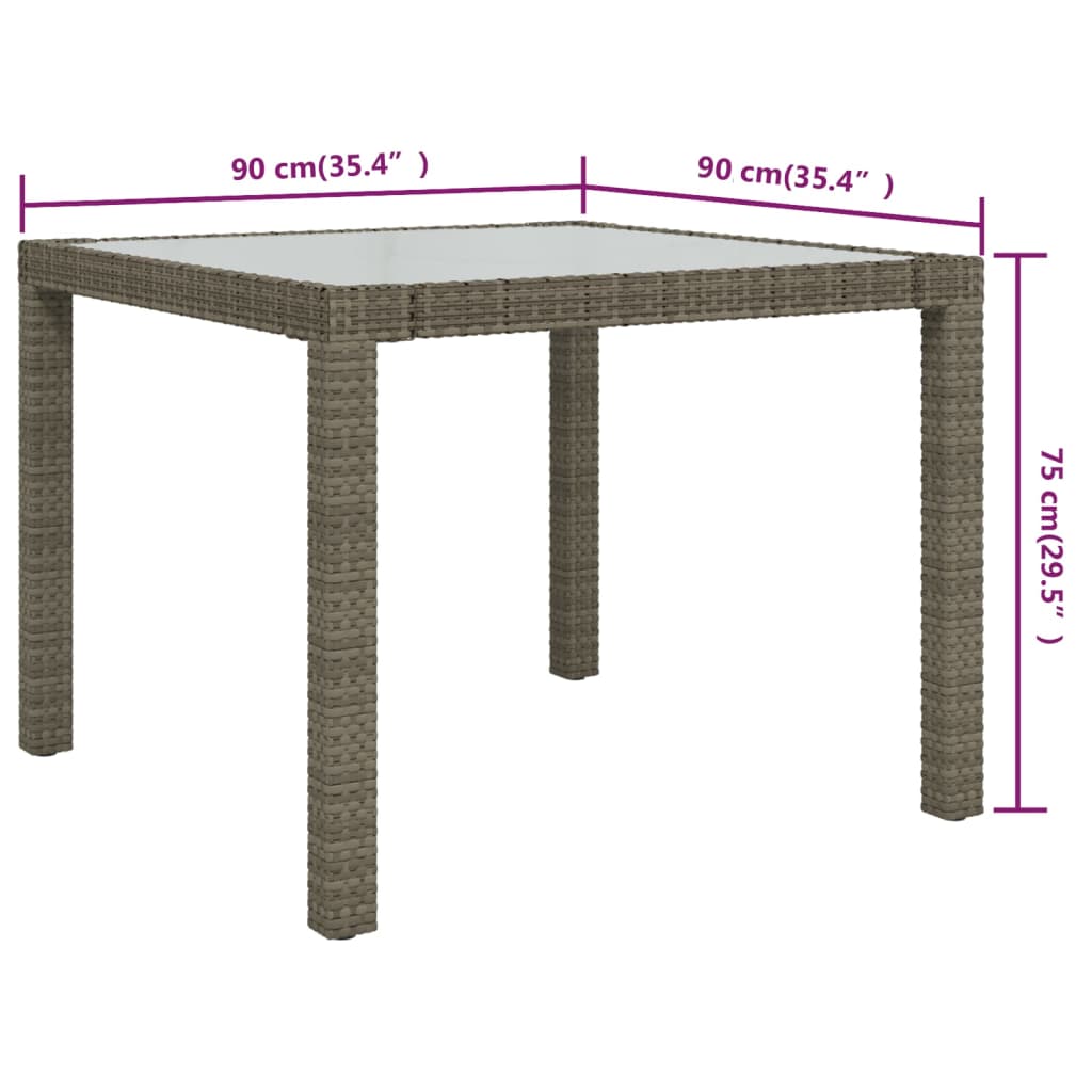 Outdoor Patio Poly Rattan Square Garden 4 Person Dining Table With Glass Top - Bargainia.com - 8720286666364 - 316700