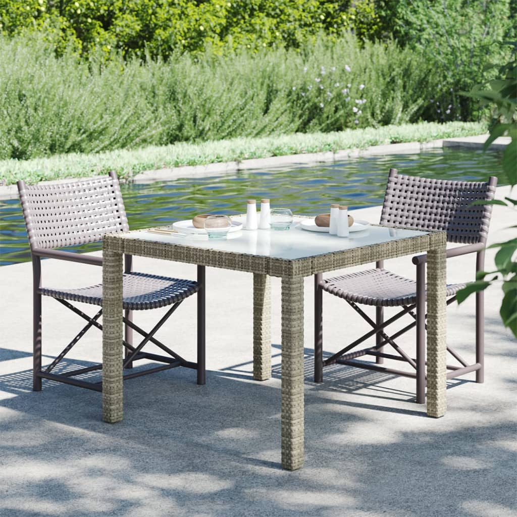 Outdoor Patio Poly Rattan Square Garden 4 Person Dining Table With Glass Top - Bargainia.com - 8720286666364 - 316700