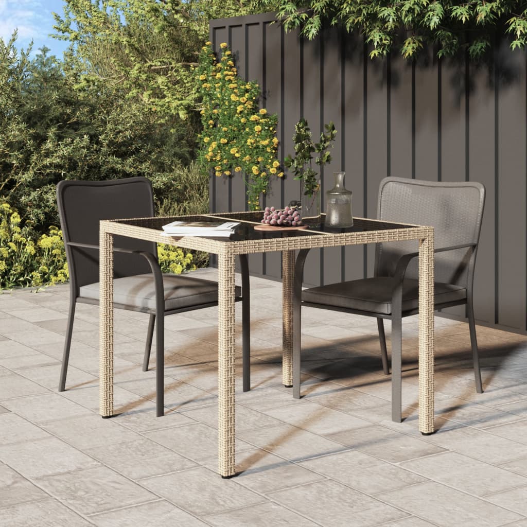 Outdoor Patio Poly Rattan Square Garden 4 Person Dining Table With Glass Top - Bargainia.com - 