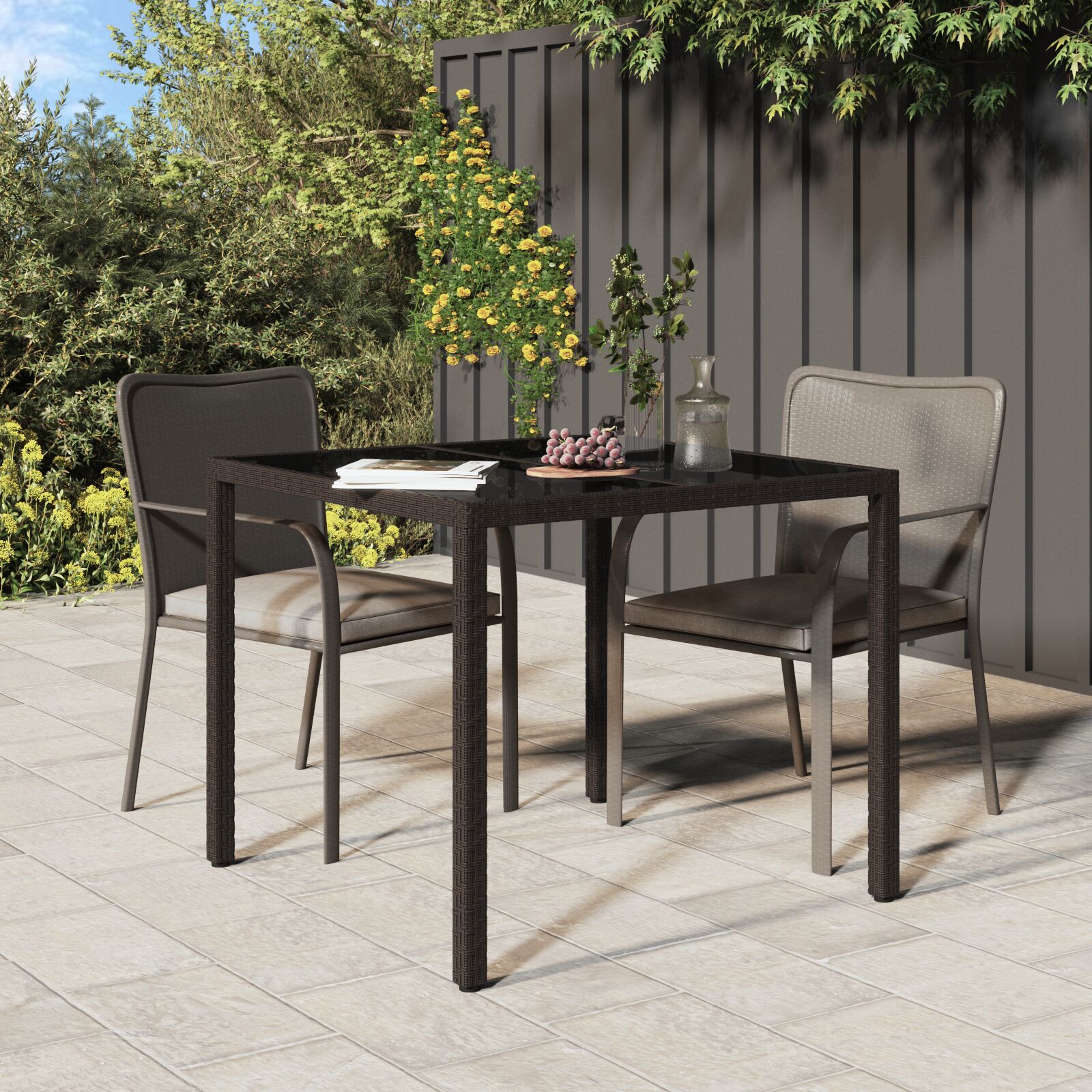 Outdoor Patio Poly Rattan Square Garden 4 Person Dining Table With Glass Top - Bargainia.com - 8720845727383 - 362532