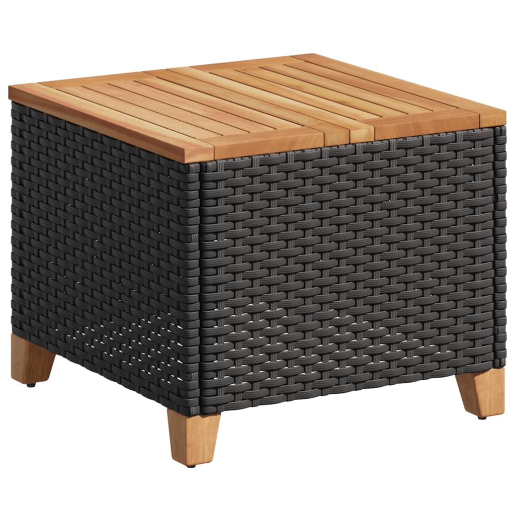 Outdoor Patio Poly Rattan Square Garden Coffee Side Sofa Table With Acacia Wood Top - Bargainia.com - 