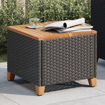 Outdoor Patio Poly Rattan Square Garden Coffee Side Sofa Table With Acacia Wood Top - Bargainia.com - 