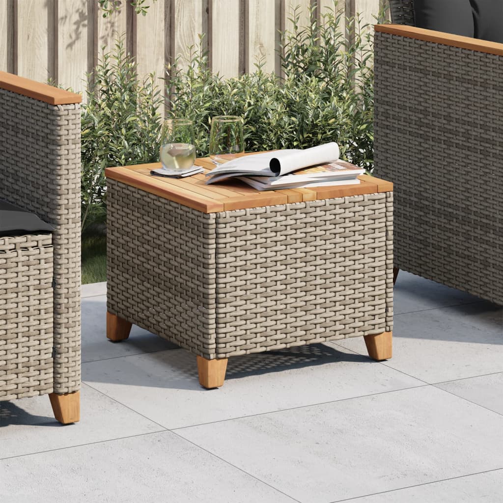 Outdoor Patio Poly Rattan Square Garden Coffee Side Sofa Table With Acacia Wood Top - Bargainia.com - 