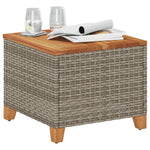 Outdoor Patio Poly Rattan Square Garden Coffee Side Sofa Table With Acacia Wood Top - Bargainia.com - 