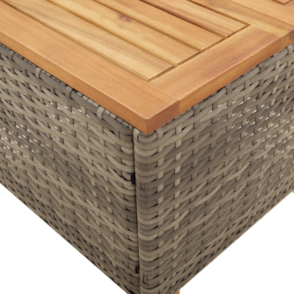 Outdoor Patio Poly Rattan Square Garden Coffee Side Sofa Table With Acacia Wood Top - Bargainia.com - 