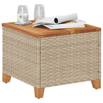 Outdoor Patio Poly Rattan Square Garden Coffee Side Sofa Table With Acacia Wood Top - Bargainia.com - 