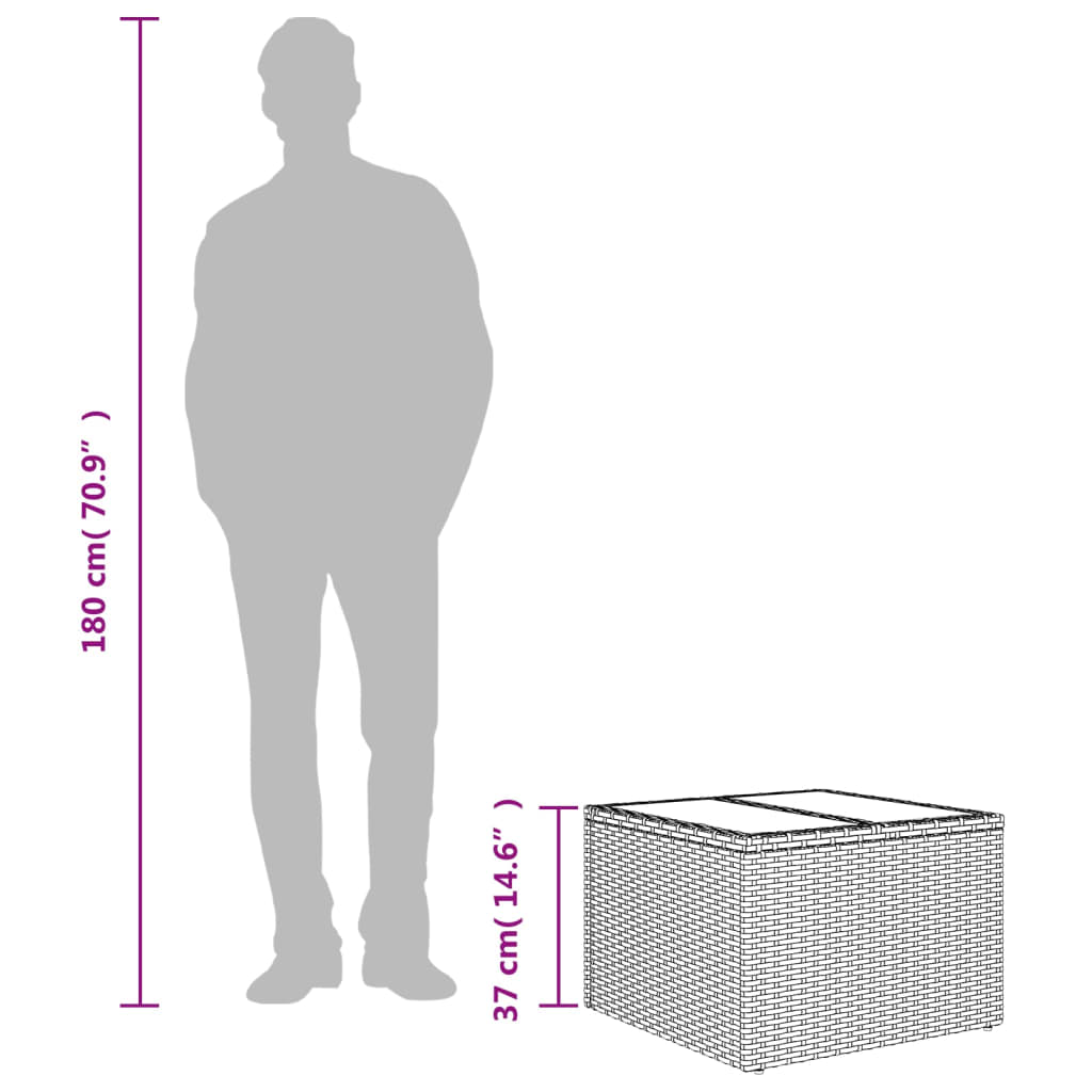 Outdoor Patio Poly Rattan Square Garden Coffee Table With Glass Top Tables - Bargainia.com - 8721012334434 - 366058