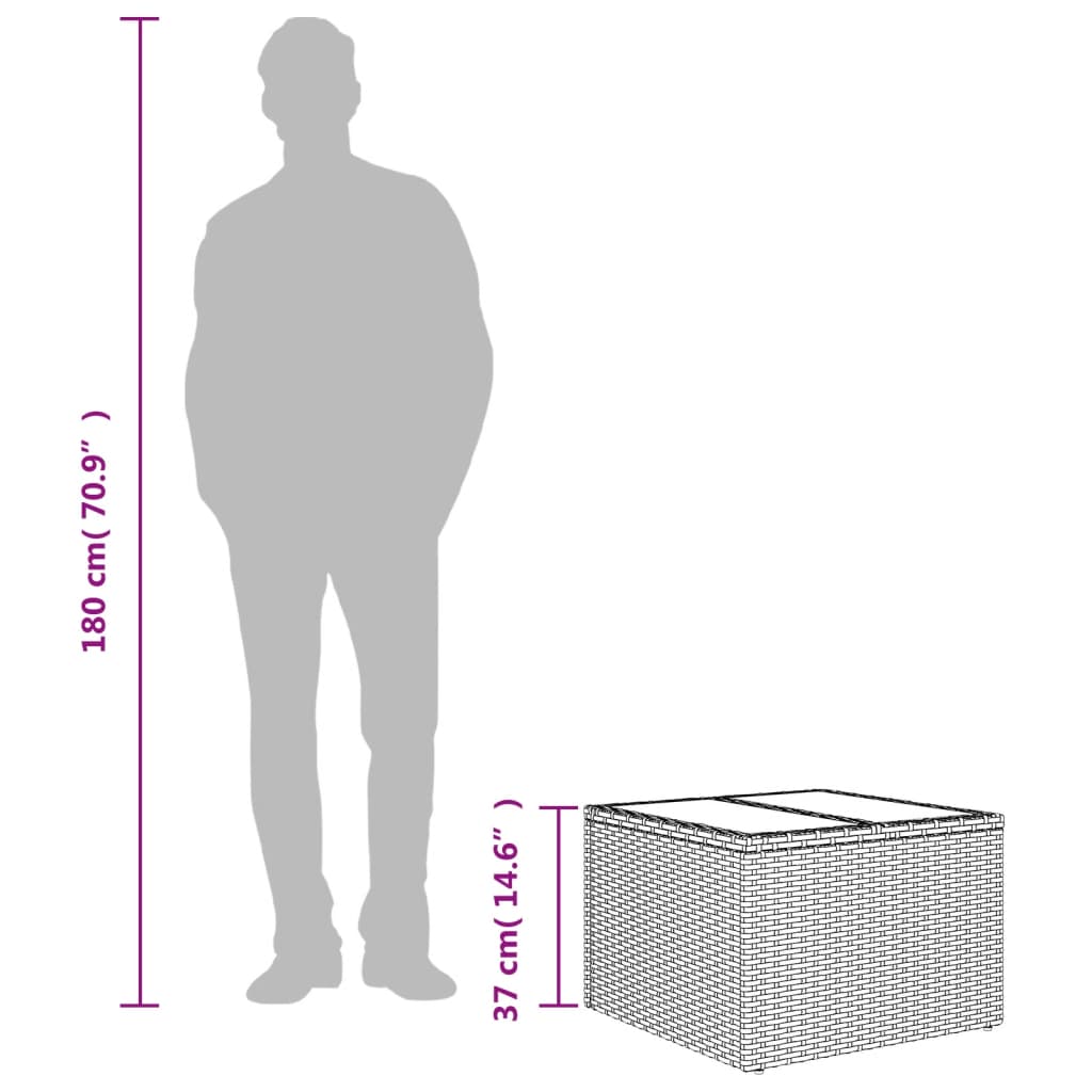 Outdoor Patio Poly Rattan Square Garden Coffee Table With Glass Top Tables - Bargainia.com - 8721012335059 - 366120